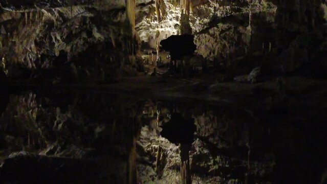 Blansko district, Czech Republic - February 25, 2023: Punkva Caves. Caves Moravian Karst. Stolognites, the underworld.
