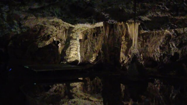 Blansko district, Czech Republic - February 25, 2023: Punkva Caves. Caves Moravian Karst. Stolognites, the underworld.