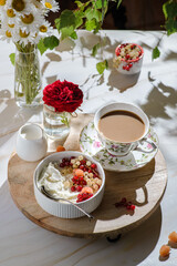 cottage cheese with berries and coffee