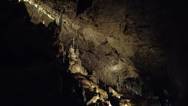 Blansko district, Czech Republic - February 25, 2023: Punkva Caves. Caves Moravian Karst. Stolognites, the underworld.