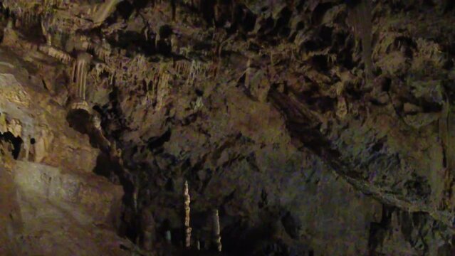 Blansko district, Czech Republic - February 25, 2023: Punkva Caves. Caves Moravian Karst. Stolognites, the underworld.