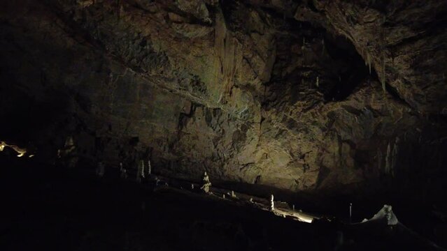 Blansko district, Czech Republic - February 25, 2023: Punkva Caves. Caves Moravian Karst. Stolognites, the underworld.