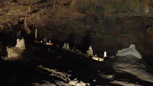Blansko district, Czech Republic - February 25, 2023: Punkva Caves. Caves Moravian Karst. Stolognites, the underworld.