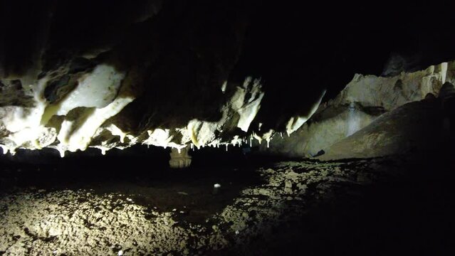 Blansko district, Czech Republic - February 25, 2023: Punkva Caves. Caves Moravian Karst. Stolognites, the underworld.
