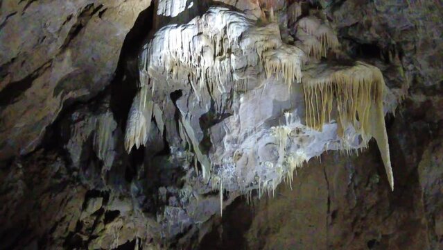 Blansko district, Czech Republic - February 25, 2023: Punkva Caves. Caves Moravian Karst. Stolognites, the underworld.