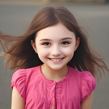The girl is smiling on the street. AI generated
