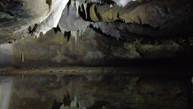 Blansko district, Czech Republic - February 25, 2023: Punkva Caves. Caves Moravian Karst. Stolognites, the underworld.