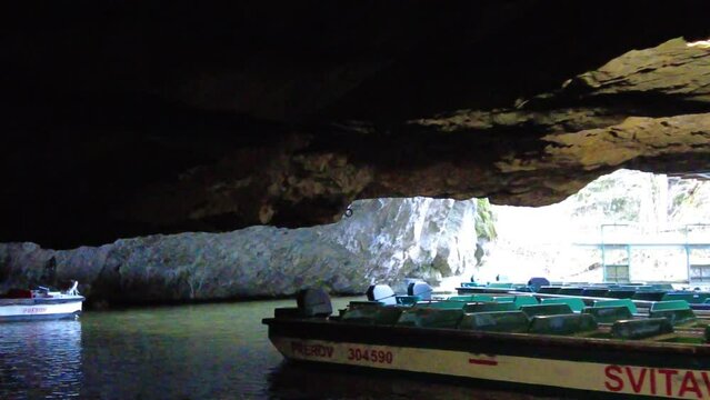 Blansko district, Czech Republic - February 25, 2023: Punkva Caves. Caves Moravian Karst. Stolognites, the underworld.