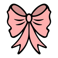 Fluffy pink bow. Gift decoration. Ribbon tied nicely. Color vector illustration. Isolated background. Cartoon style. Romantic print. Idea for web design, invitations, postcards.