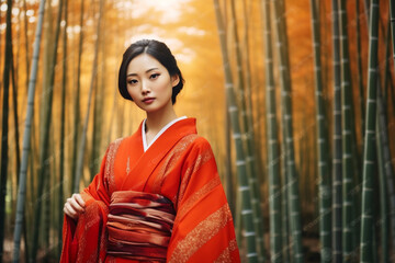 Asian woman in a bamboo forest