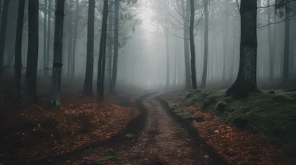 Crédence en verre imprimé Route en forêt Autumn forest, dawn, dusk