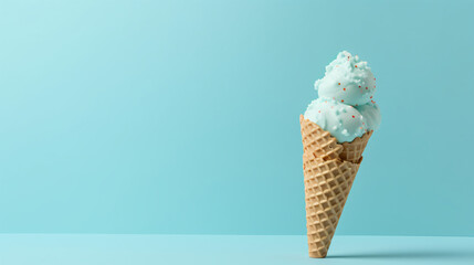 Ice cream cone on soft blue background
