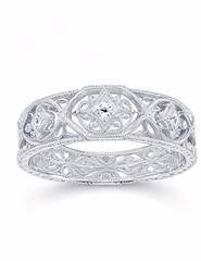 Elegant Silver Diamond Ring on White Background