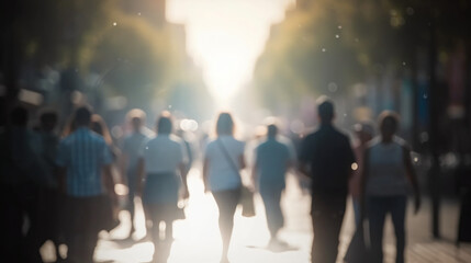 Blurred people walking in the street with soft bokeh
