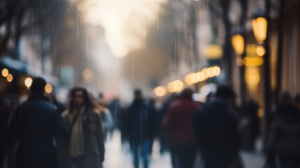 Blurred people walking in the street with soft bokeh