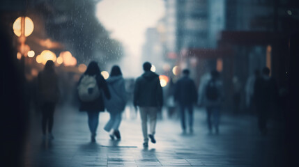 Blurred people walking in the street with soft bokeh - obrazy, fototapety, plakaty