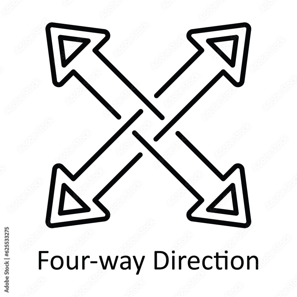 Poster four-way direction outline icon design illustration. map and navigation symbol on white background e