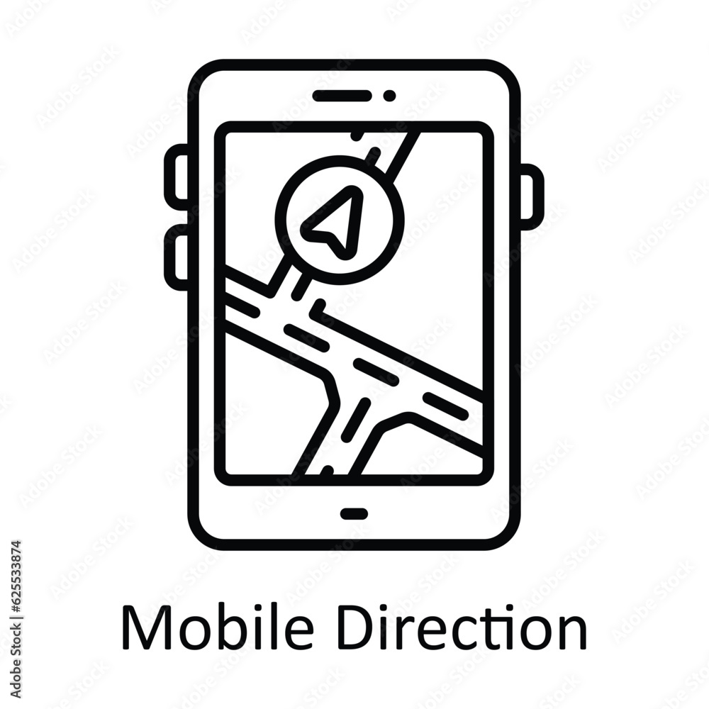 Poster mobile direction outline icon design illustration. map and navigation symbol on white background eps