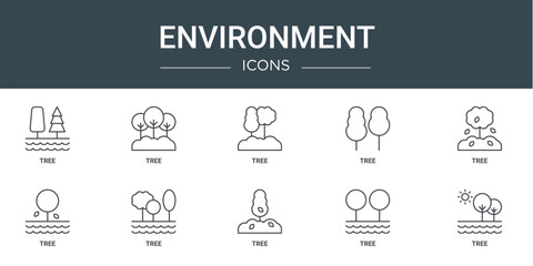 set of 10 outline web environment icons such as tree, tree, tree, vector icons for report, presentation, diagram, web design, mobile app