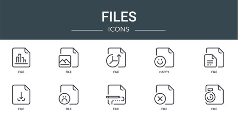 set of 10 outline web files icons such as file, file, file, happy, vector icons for report, presentation, diagram, web design, mobile app