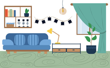 Living room with furniture. Flat style vector illustration.