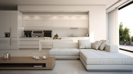 modern white minimalist interior kitchen sofa