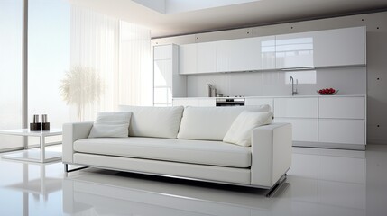 modern white minimalist interior kitchen sofa