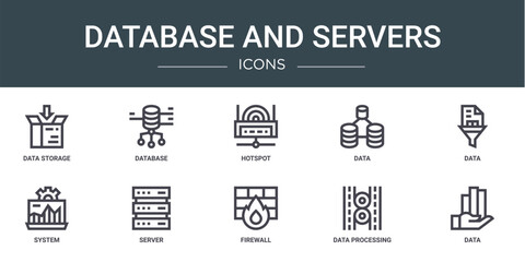 set of 10 outline web database and servers icons such as data storage, database, hotspot, data, data, system, server vector icons for report, presentation, diagram, web design, mobile app