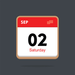saturday 02 september icon with black background, calender icon