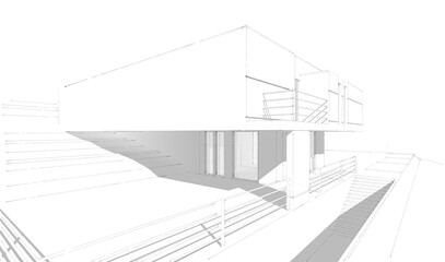 house building sketch architectural 3d illustration
