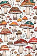 boho mushroom art set against a white background