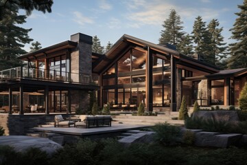 A contemporary timber frame residence.