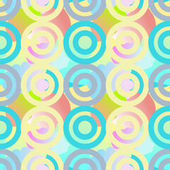 Pastel geometric pattern. Connected circles. Vector illustration. Pale Spring palette template for texture designs, covers, wrapping paper, fabric patterns, baby projects.