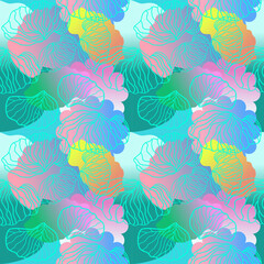 Fototapeta na wymiar The leaf pattern continues in all directions. It has a bright pastel colored background. fabric concept, wallpaper, paper, wrapping