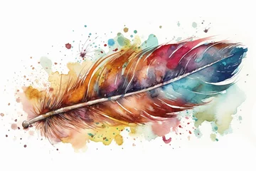 Fototapete Boho-Tiere Beautiful hand drawn watercolor illustration with feathers isolated on white background