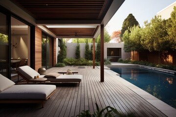Fototapeta premium An opinion of a residence regarding a rear patio.