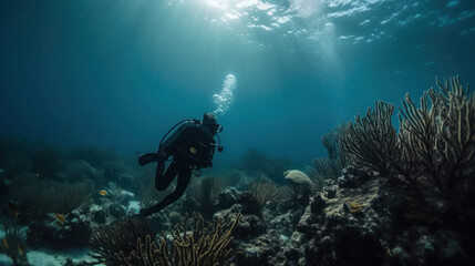 Fototapeta na wymiar Diving in sea, underwater