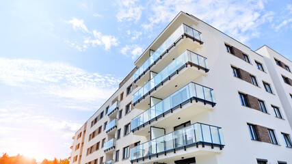 Modern european residential apartment buildings quarter. New apartment building outdoor.  - obrazy, fototapety, plakaty