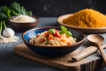 couscous served for meal, healthy vegetarian food created with generative ai technology