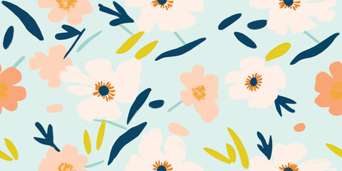 Bright hand drawn minimalist flower print. Modern botanical pattern. Fashionable template for design