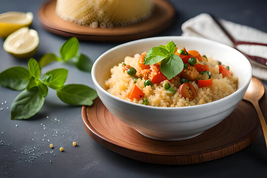 couscous served for meal, healthy vegetarian food created with generative ai technology