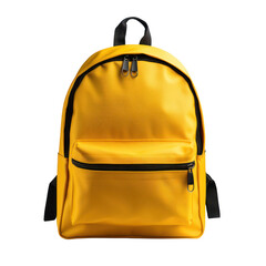Backpack isolated on transparent background, PNG. Yellow color handbag for business and school