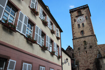 medieval tower (tour des bouchers) in ribeauvillé in alsace (france)