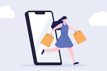 shopping, online shop, women shop online on smartphones