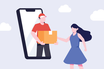 online shopping, couriers deliver products to female customers