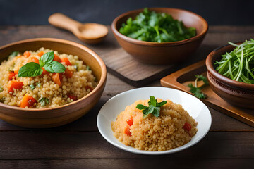 couscous served for meal, healthy vegetarian food created with generative ai technology