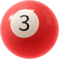 Red billiard ball number three - obrazy, fototapety, plakaty