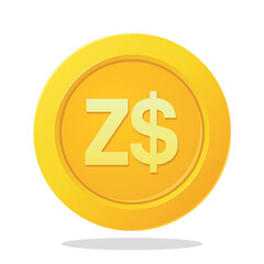 Gold coin with Zimbabwean dollar sign. 3d Financial items. Currency element vector illustration.