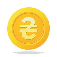 Gold coin with Ukrainian hryvnia sign. Financial items. Currency element vector illustration.