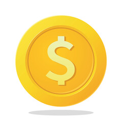 Gold coin with dollar sign. Financial items dollar sign coin. Currency element vector illustration.
